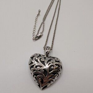 Sterling 925 Filigree Heart Charm 18krgp Chain Necklace 9" Drop EUC